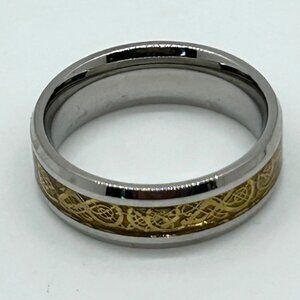 Mens Tungsten Carbide Celtic Dragon Ring Wedding Band W/ Goldtone Inlay Size 12